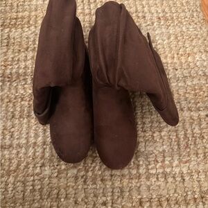 Brown Suede Fold-Over Boots